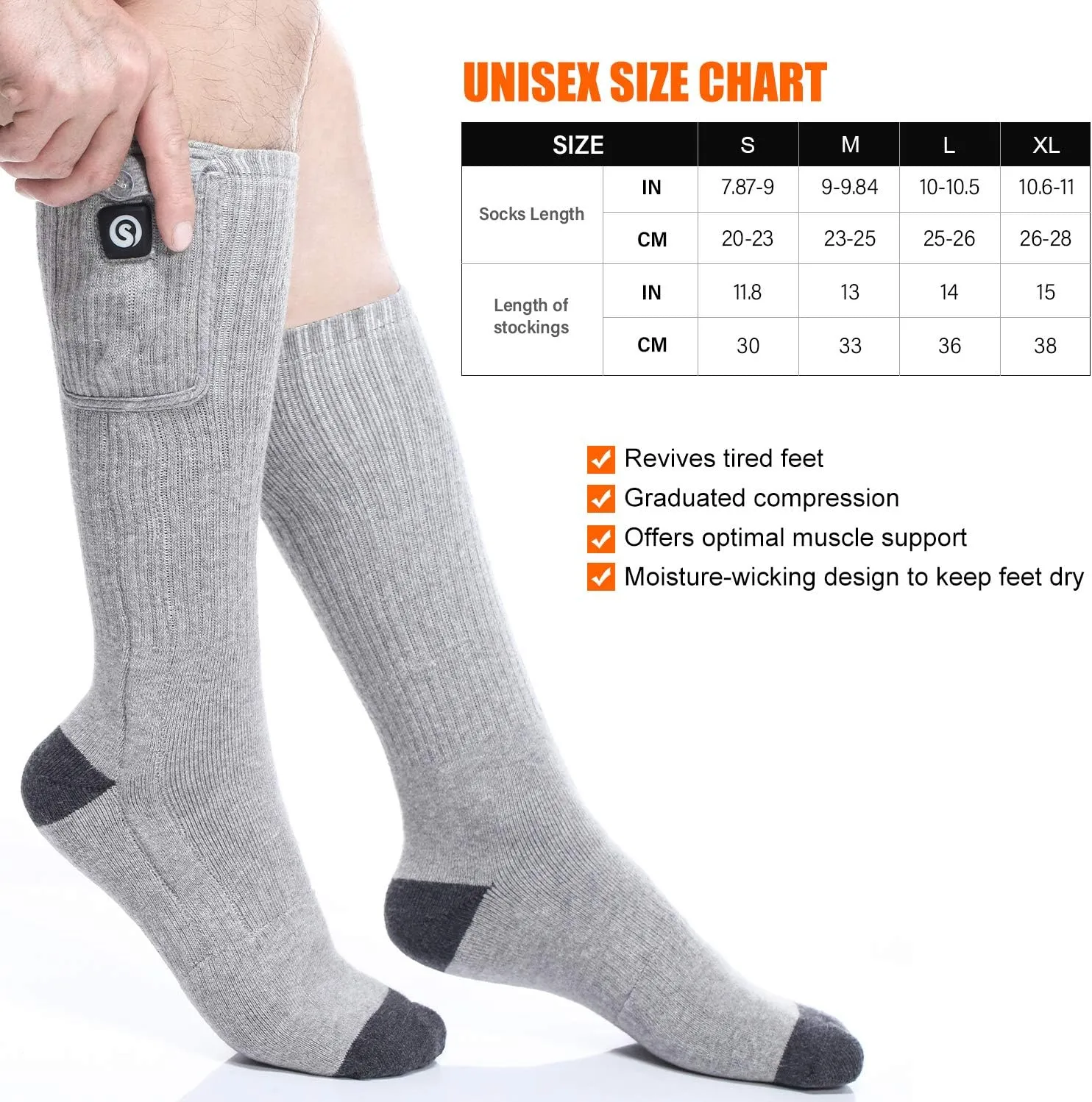 Heated Socks for Men Women, Electric Socks with 7.4V 2200mAh Rechargeable Battery Foot Warmers for Winter Sports Snow Ski Hunting Camping Hiking Riding