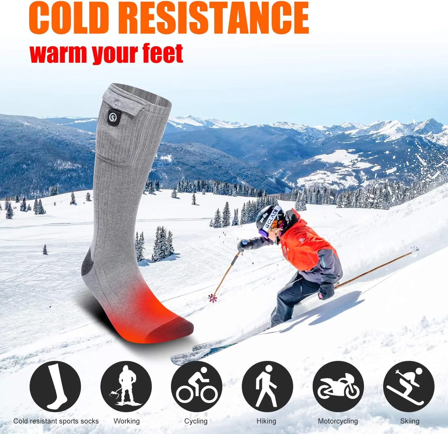 Heated Socks for Men Women, Electric Socks with 7.4V 2200mAh Rechargeable Battery Foot Warmers for Winter Sports Snow Ski Hunting Camping Hiking Riding