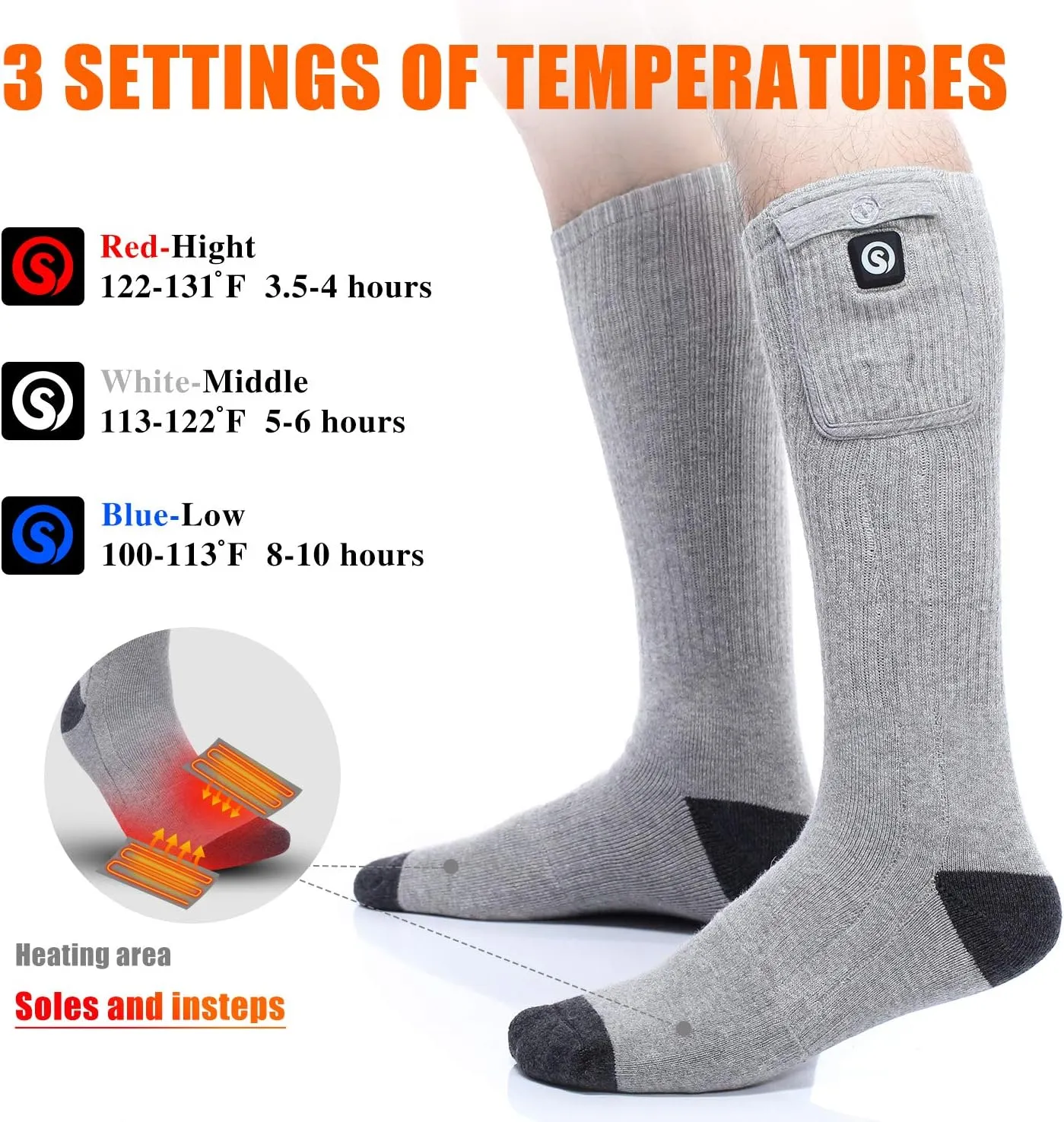 Heated Socks for Men Women, Electric Socks with 7.4V 2200mAh Rechargeable Battery Foot Warmers for Winter Sports Snow Ski Hunting Camping Hiking Riding