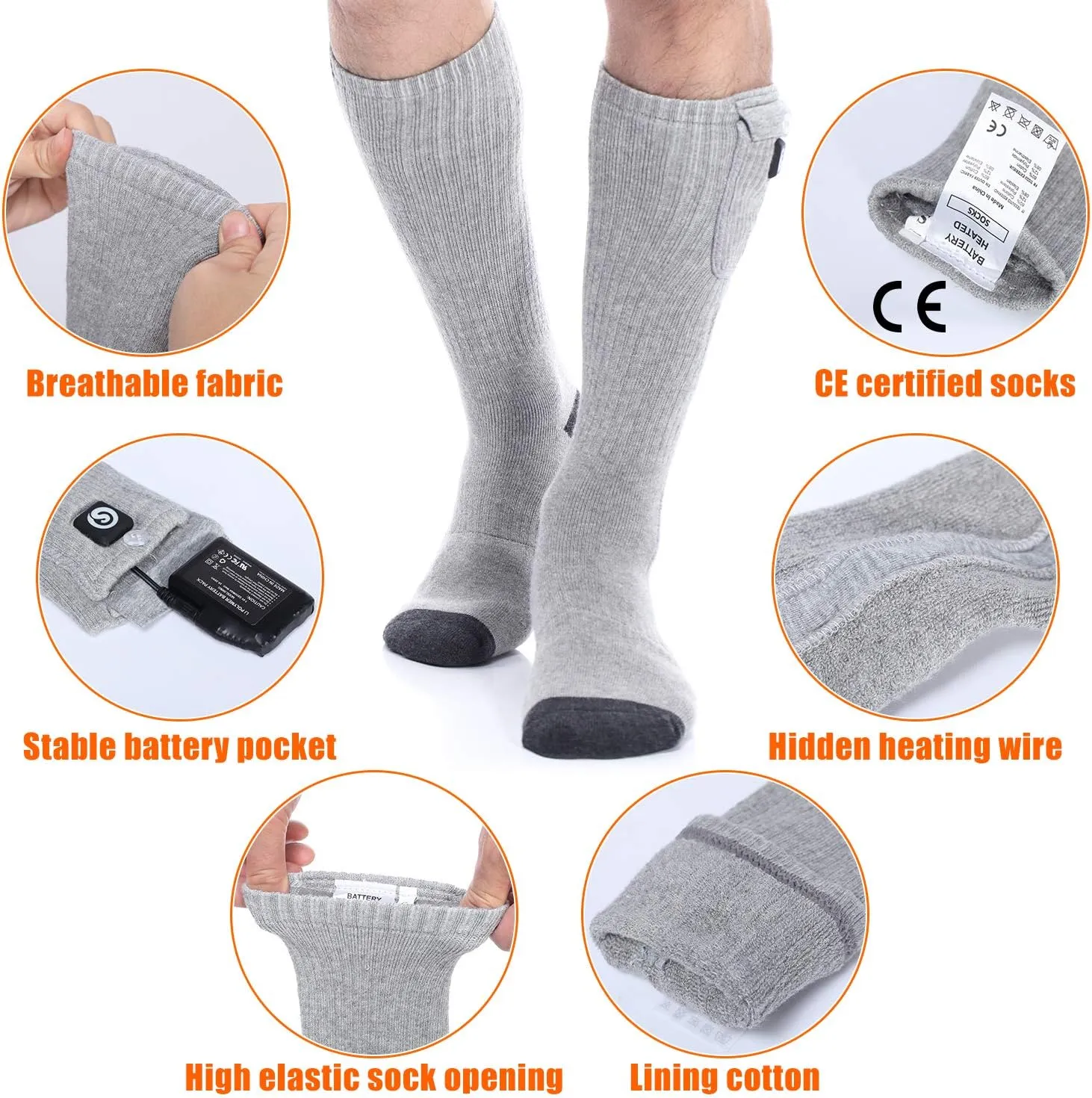 Heated Socks for Men Women, Electric Socks with 7.4V 2200mAh Rechargeable Battery Foot Warmers for Winter Sports Snow Ski Hunting Camping Hiking Riding