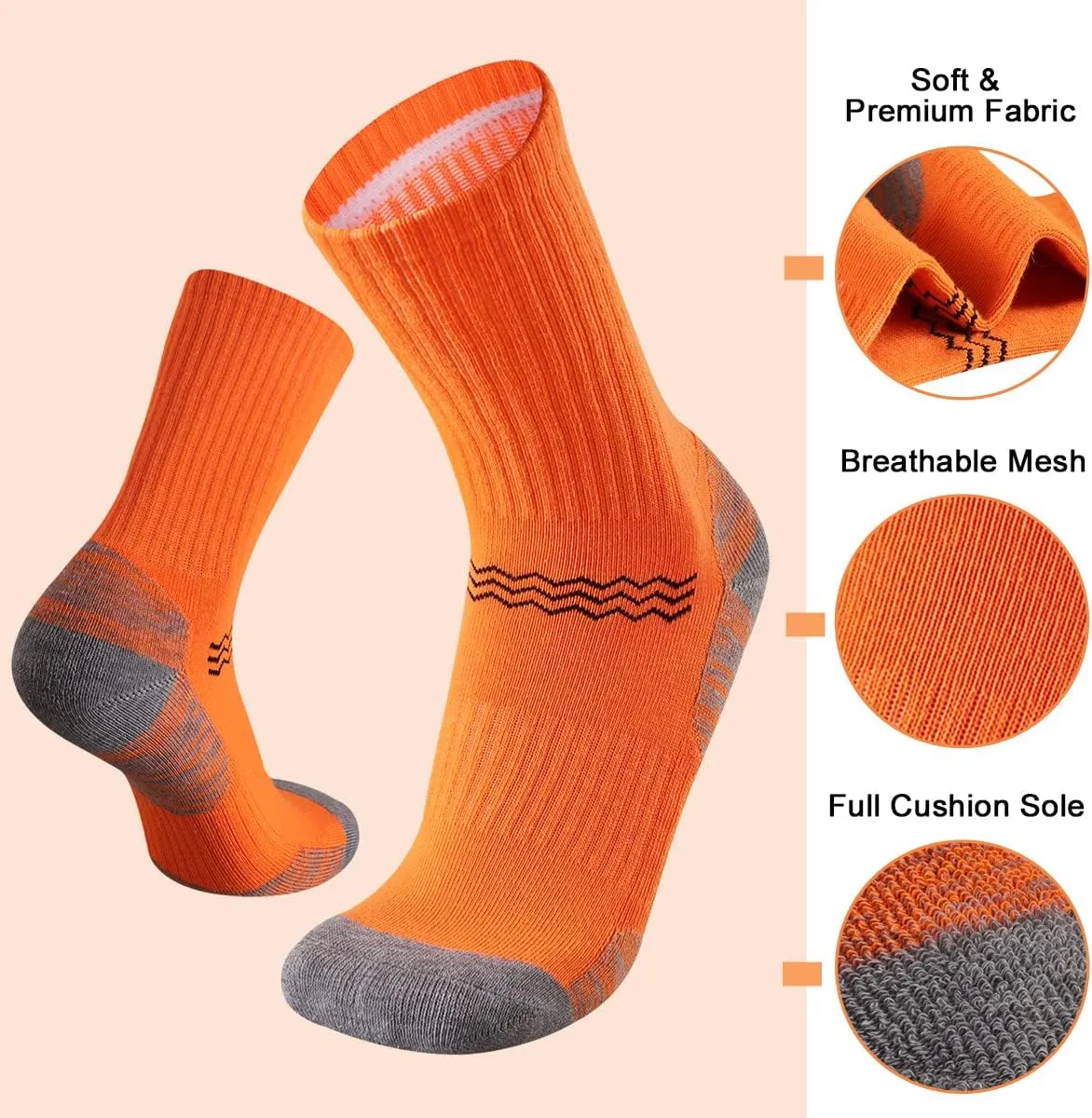Heatuff Womens 6 Pack Hiking Crew Socks Performance Athletic Cushion Outdoor Trekking Sock