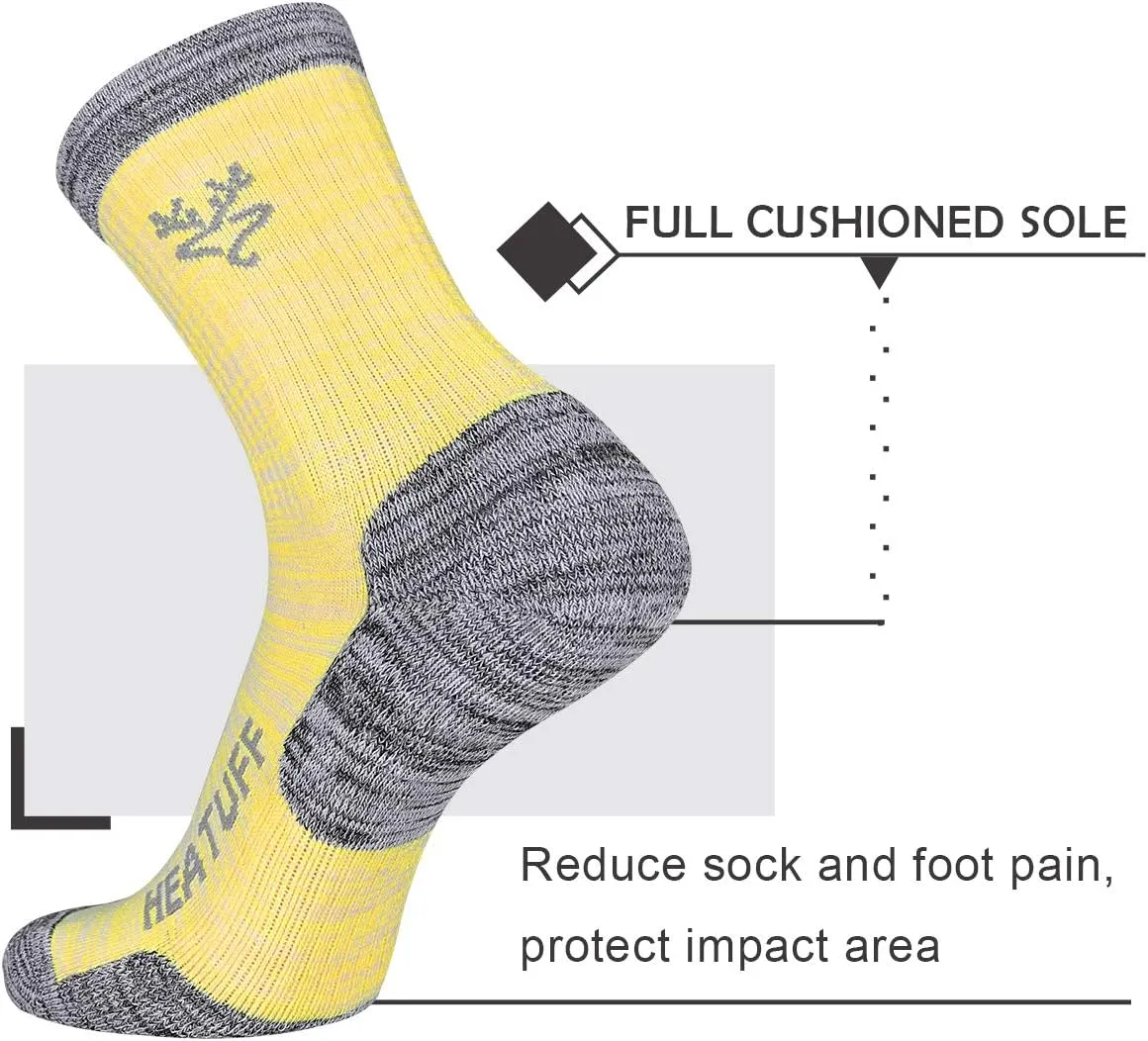 Heatuff Womens 6 Pack Hiking Crew Socks Performance Athletic Cushion Outdoor Trekking Sock
