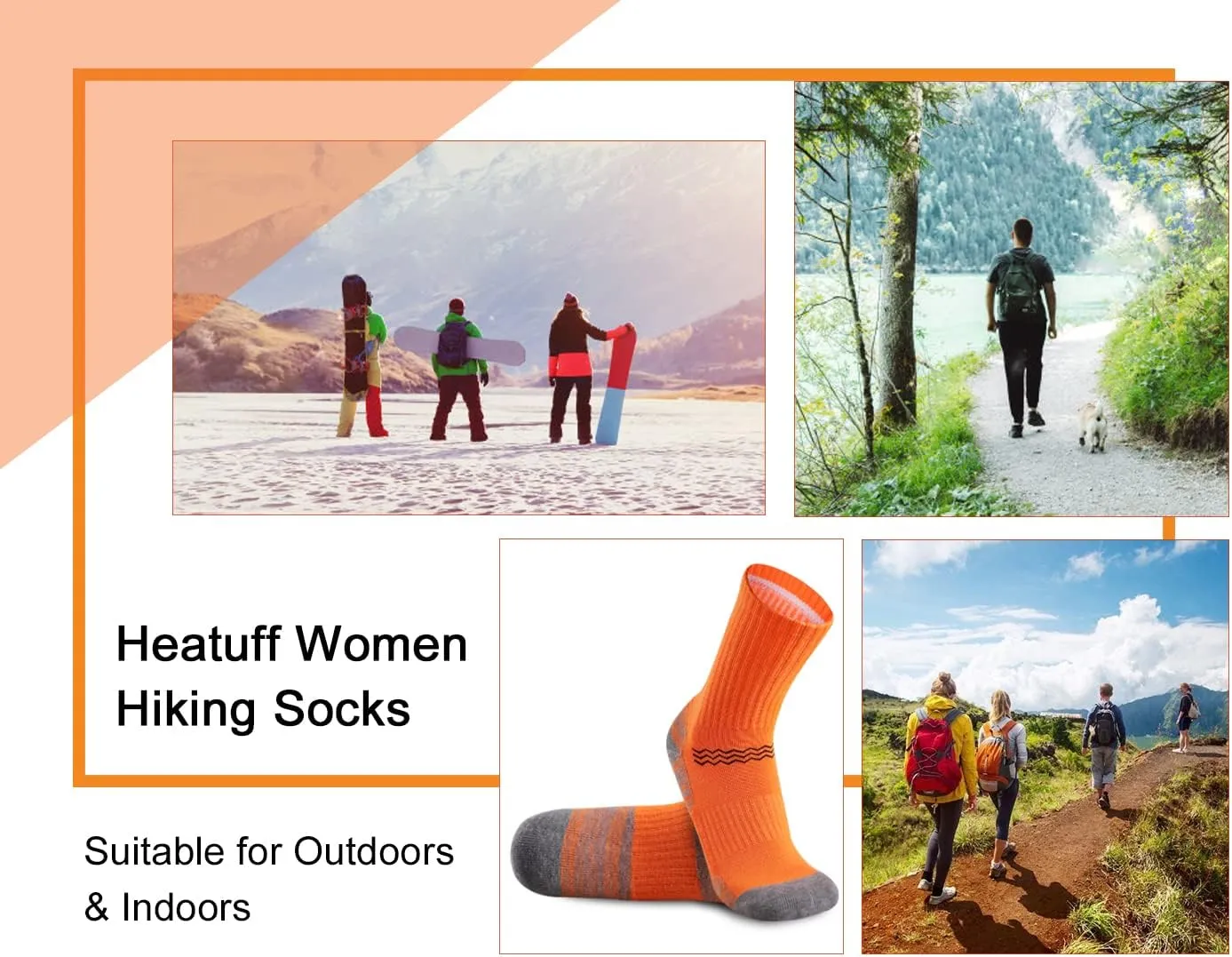 Heatuff Womens 6 Pack Hiking Crew Socks Performance Athletic Cushion Outdoor Trekking Sock