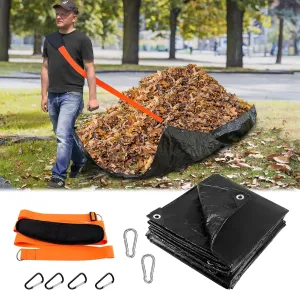 Heavy Duty 8x10 Ft Waterproof Leaf Tarp with Strap, Reusable Lawn Garden Cover, Easy to Collect Leaves, for Furniture & Landscape