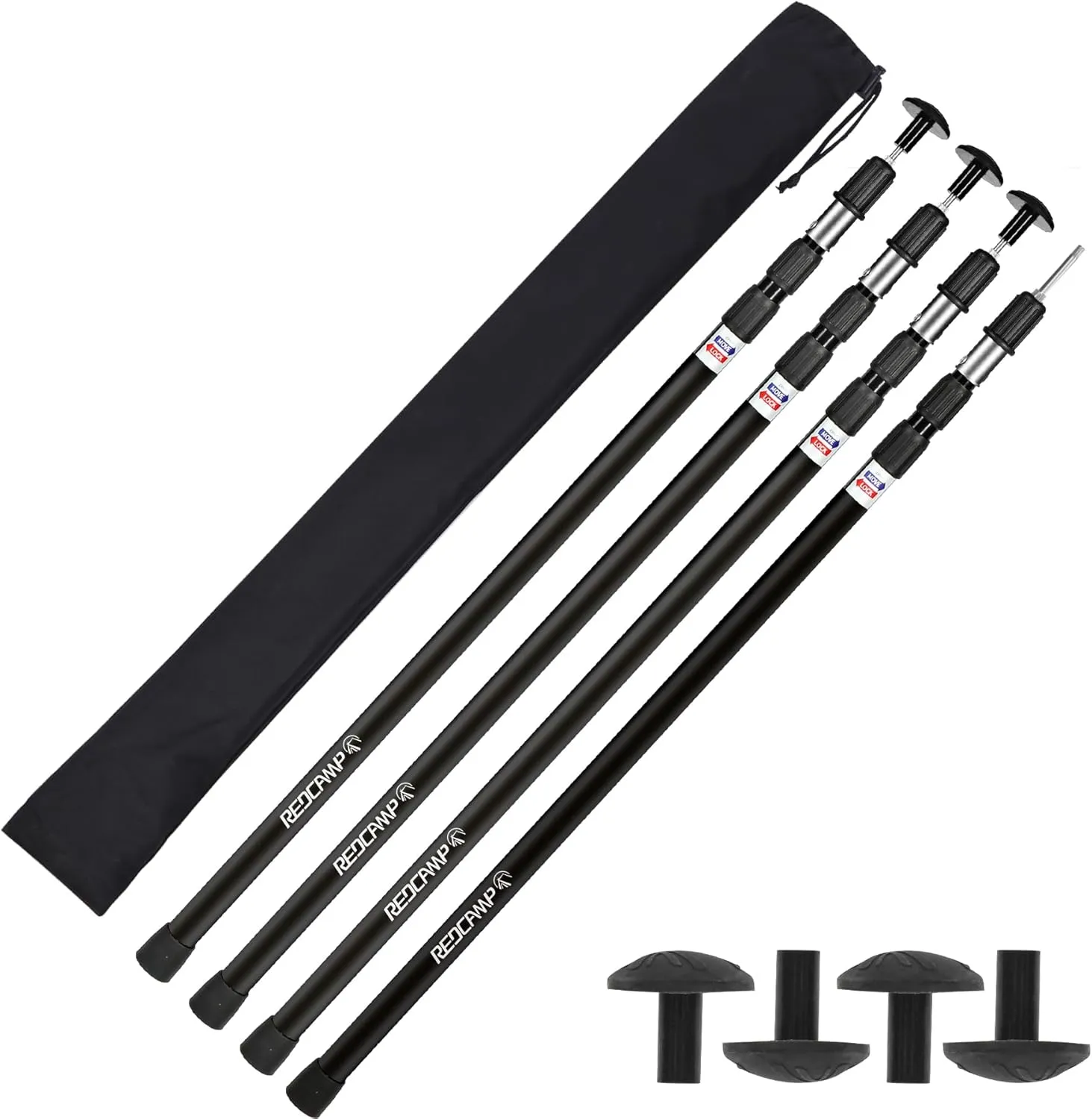 Heavy-Duty Adjustable Aluminum Tarp Poles,Set of 4 Telescoping Lightweight Tent Poles,35.5"-90" Portable Camping Accessories for Shelter,Hammock Rain Fly,Awning,Emergency (3-Section, Black)