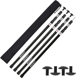 Heavy-Duty Adjustable Aluminum Tarp Poles,Set of 4 Telescoping Lightweight Tent Poles,35.5"-90" Portable Camping Accessories for Shelter,Hammock Rain Fly,Awning,Emergency (3-Section, Black)