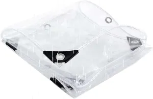 Heavy Duty Clear PVC Tarp 4.9x5.9ft, Transparent PVC Tarpaulins, Waterproof Transparent Tarpaulin, Tear Resistant with Grommets for Camping & Greenhouse