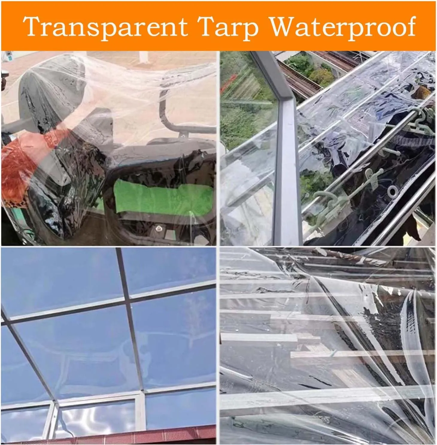 Heavy Duty Clear PVC Tarp 4.9x5.9ft, Transparent PVC Tarpaulins, Waterproof Transparent Tarpaulin, Tear Resistant with Grommets for Camping & Greenhouse