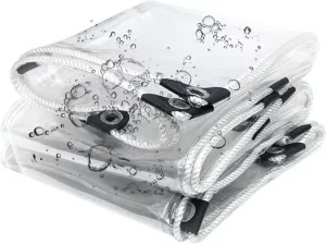 Heavy Duty Clear PVC Tarp 4.9x8.2ft, Clear Waterproof Tarps Tear Resistant with Grommets, PVC Tarpaulin Transparent Cover for Boat, Patio & Garden
