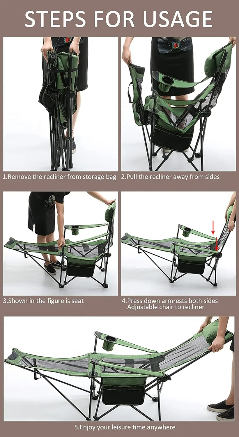 Heavy Duty Folding Oversize Padded Hard Armrest Camping Chair for Adults with Cup Bag and Storage Bag for Outdoor Sports Fishing Lawn,Black