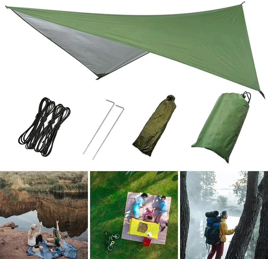 Heavy Duty Outdoor Tarp - Extra Large Waterproof Camping Shelter, Green, 270cm