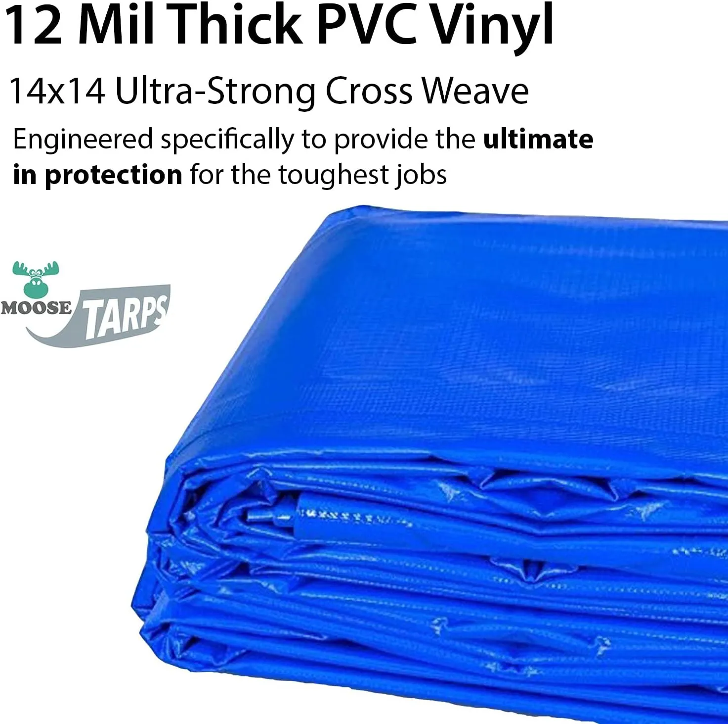 Heavy Duty Tarp, 100% Waterproof 12mil Thick PVC Vinyl Tent Tarp for Camping, Multi-Purpose Thick Protective Cover, Weather Proof, Heavy Duty, UV Resistant, 10 Feet x 12 Feet, Blue