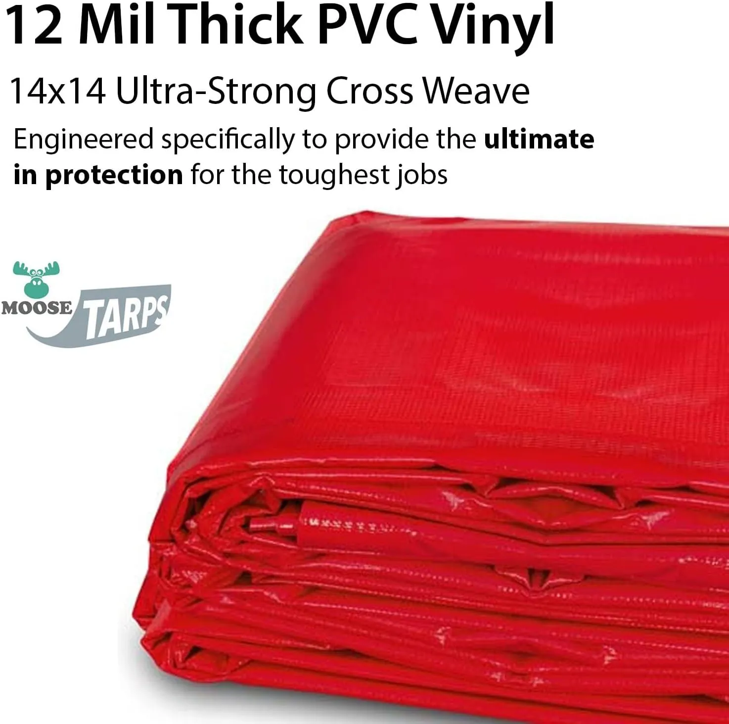 Heavy Duty Tarp, 100% Waterproof 12mil Thick PVC Vinyl Tent Tarp for Camping, Multi-Purpose Thick Protective Cover, Weather Proof, Heavy Duty, UV Resistant, 12 Feet x 16 Feet, Red