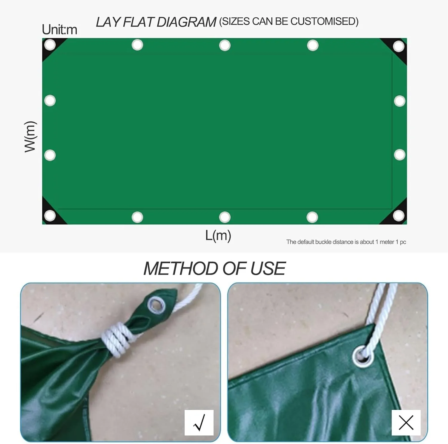 Heavy Duty Tarpaulin Waterproof Cover Tarps Tent Sheet Green PVC Canopy Tent, for Camping Caravan Boat Car Picnic Outdoor Furniture Protective Covers (Size : 2x3m)