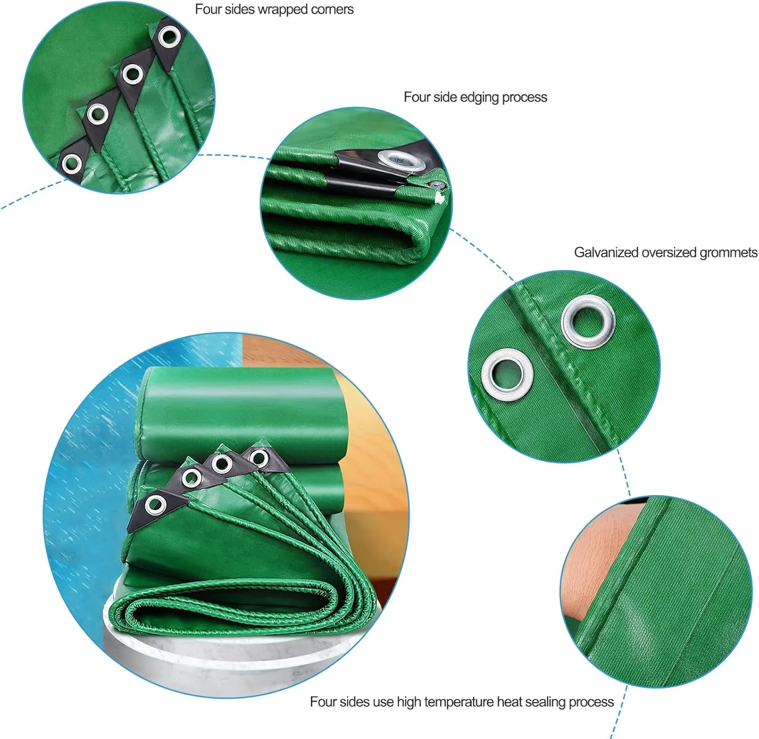 Heavy Duty Tarpaulin Waterproof Cover Tarps Tent Sheet Green PVC Canopy Tent, for Camping Caravan Boat Car Picnic Outdoor Furniture Protective Covers (Size : 2x3m)