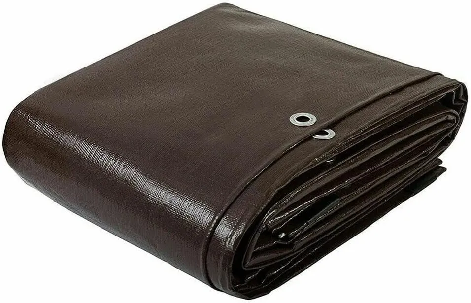 Heavy Duty Thick Waterproof Tarp Poly Canopy Tent Shelter Cover, 16 Mil Tarpaulin Shade, Rip and Tear Proof, UV Resistant Tarpaulin with Grommets and Reinforced Edges (12' x 16') 04ODC0044 Brown