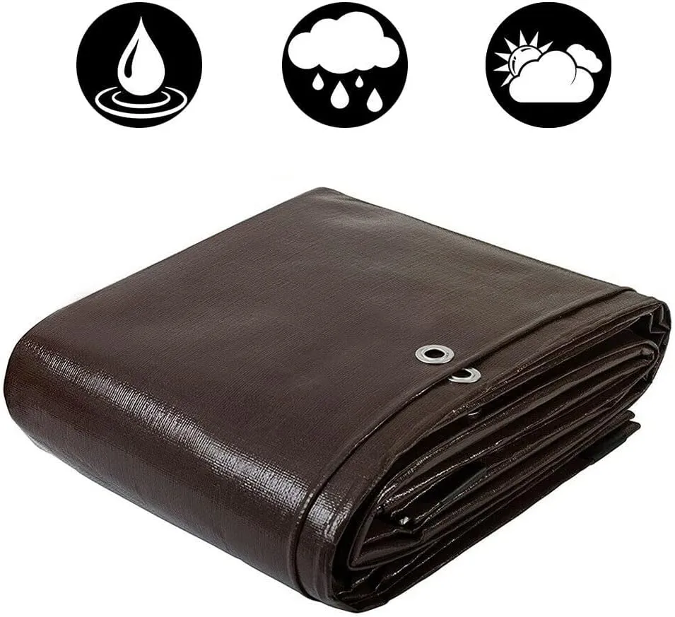 Heavy Duty Thick Waterproof Tarp Poly Canopy Tent Shelter Cover, 16 Mil Tarpaulin Shade, Rip and Tear Proof, UV Resistant Tarpaulin with Grommets and Reinforced Edges (12' x 16') 04ODC0044 Brown