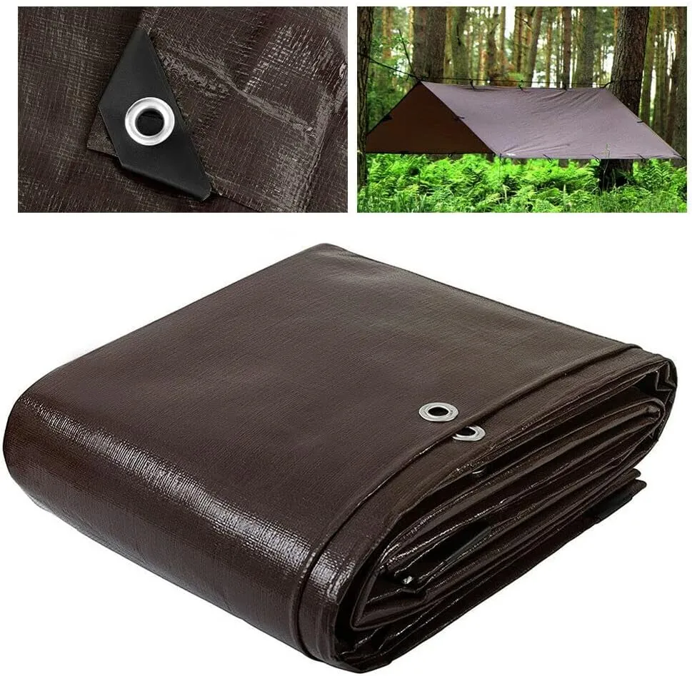Heavy Duty Thick Waterproof Tarp Poly Canopy Tent Shelter Cover, 16 Mil Tarpaulin Shade, Rip and Tear Proof, UV Resistant Tarpaulin with Grommets and Reinforced Edges (12' x 16') 04ODC0044 Brown