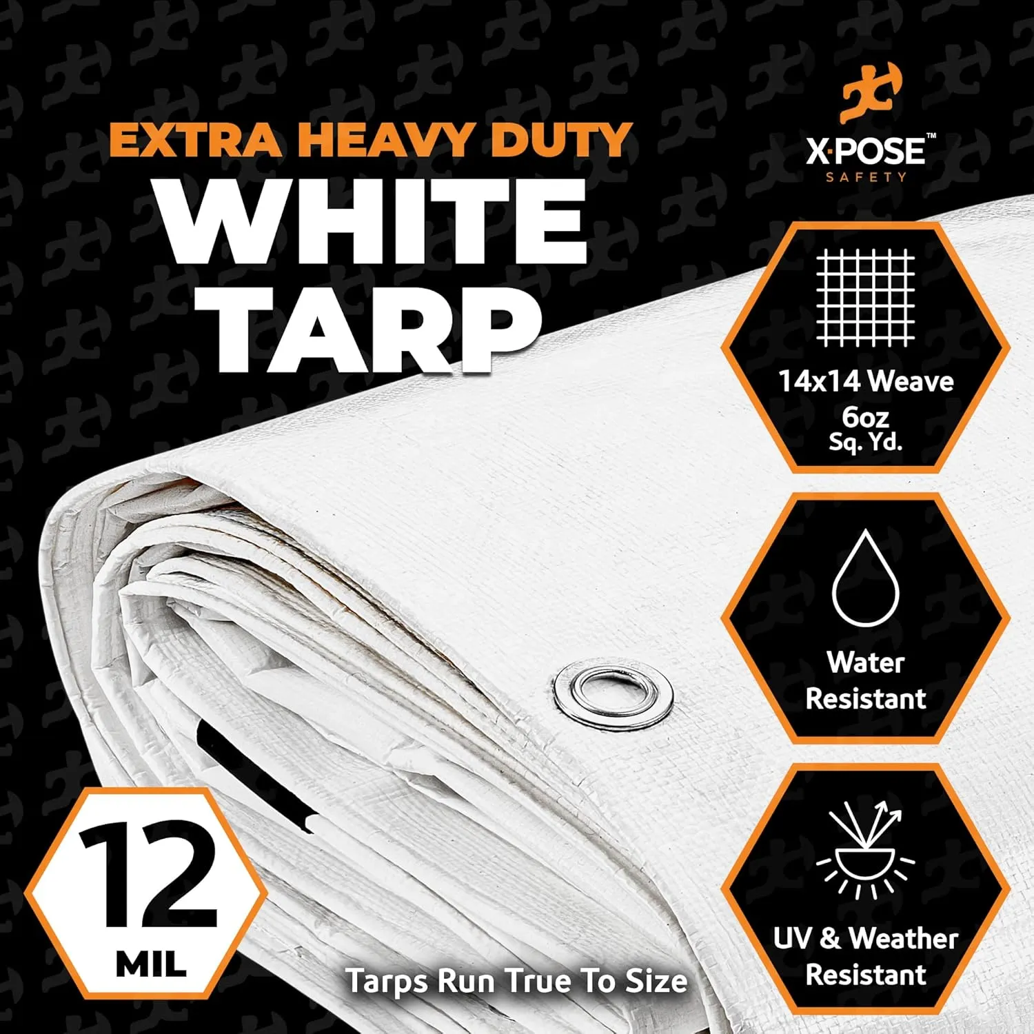 Heavy Duty White Poly Tarp 6' X 8' - Multipurpose Protective Cover - Durable, Waterproof, Weather Proof, Rip and Tear Resistant - Extra Thick 12 Mil Polyethylene - by Xpose Safety