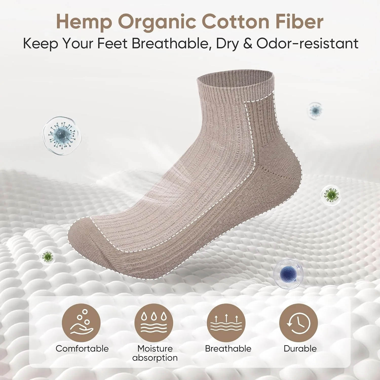 Hemp Socks For Men & Women, Unisex Organic Cotton Socks, 3 Pairs Low Cut