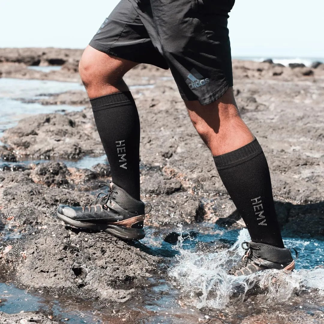 Hemy Waterproof Socks for Men & Women - Breathable, Organic Cotton - Ideal for Hiking and Walking Knee high Socks - Black