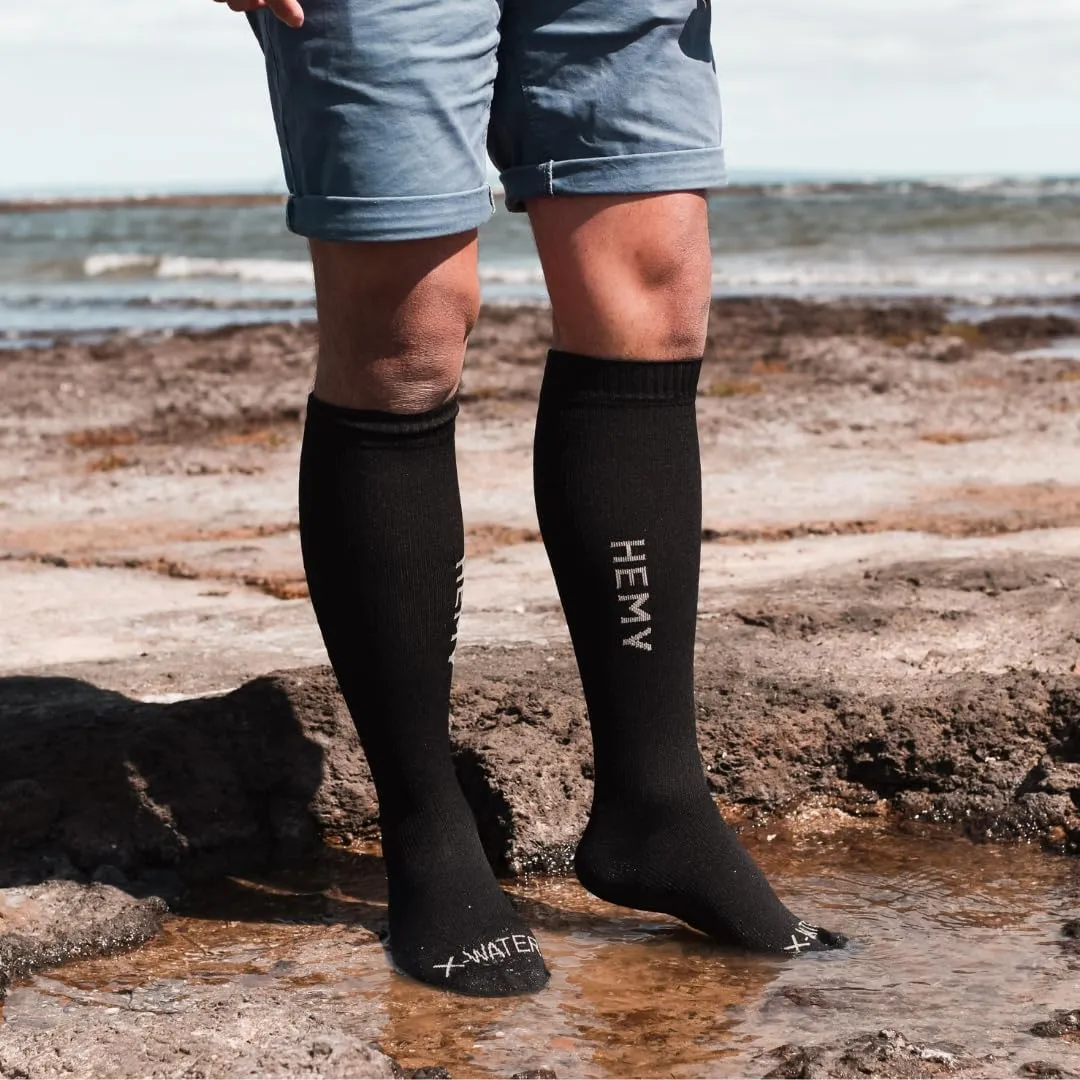 Hemy Waterproof Socks for Men & Women - Breathable, Organic Cotton - Ideal for Hiking and Walking Knee high Socks - Black