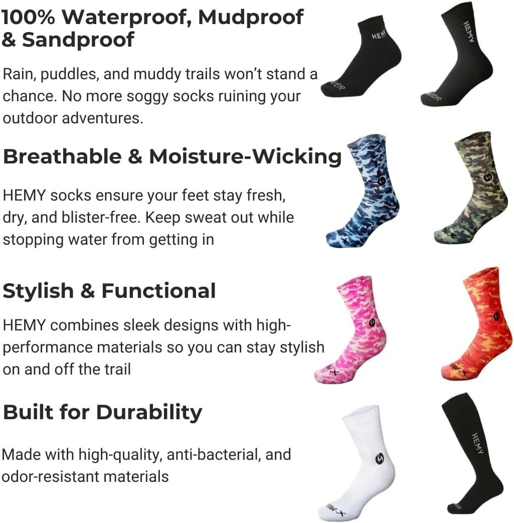 Hemy Waterproof Socks for Men & Women - Breathable, Warm, Organic Cotton - Ideal for Hiking and Walking Ankle Socks - Black