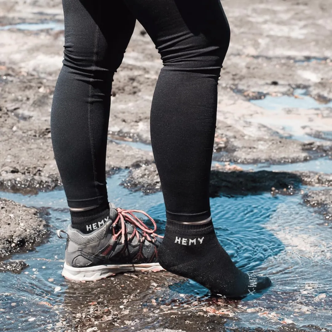 Hemy Waterproof Socks for Men & Women - Breathable, Warm, Organic Cotton - Ideal for Hiking and Walking Ankle Socks - Black