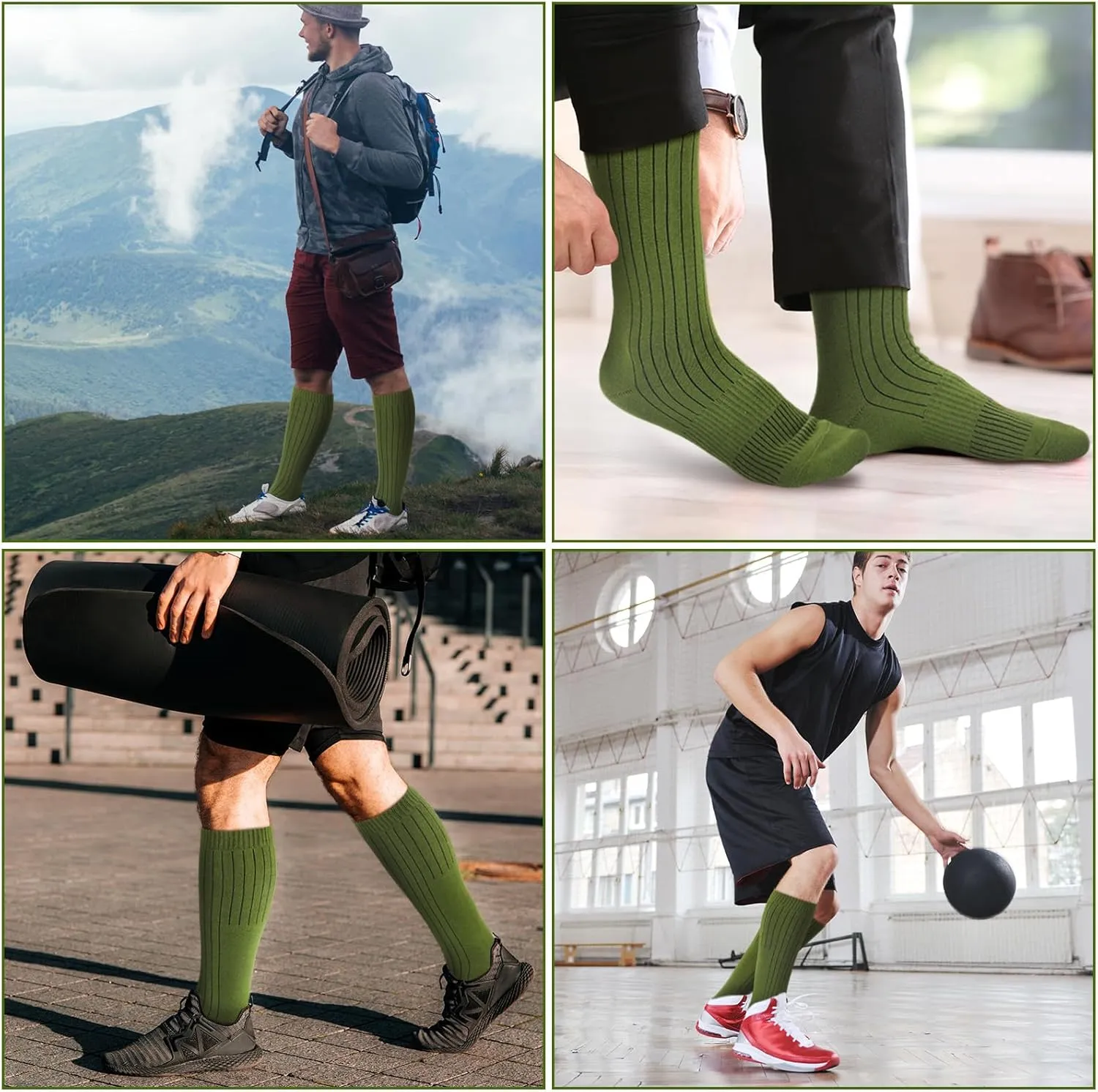 Hercicy 6 Pairs Men's Army Socks Military Boot Socks Cotton Crew Dress Stocking Men Plain Casual Season Grade Regular Fit