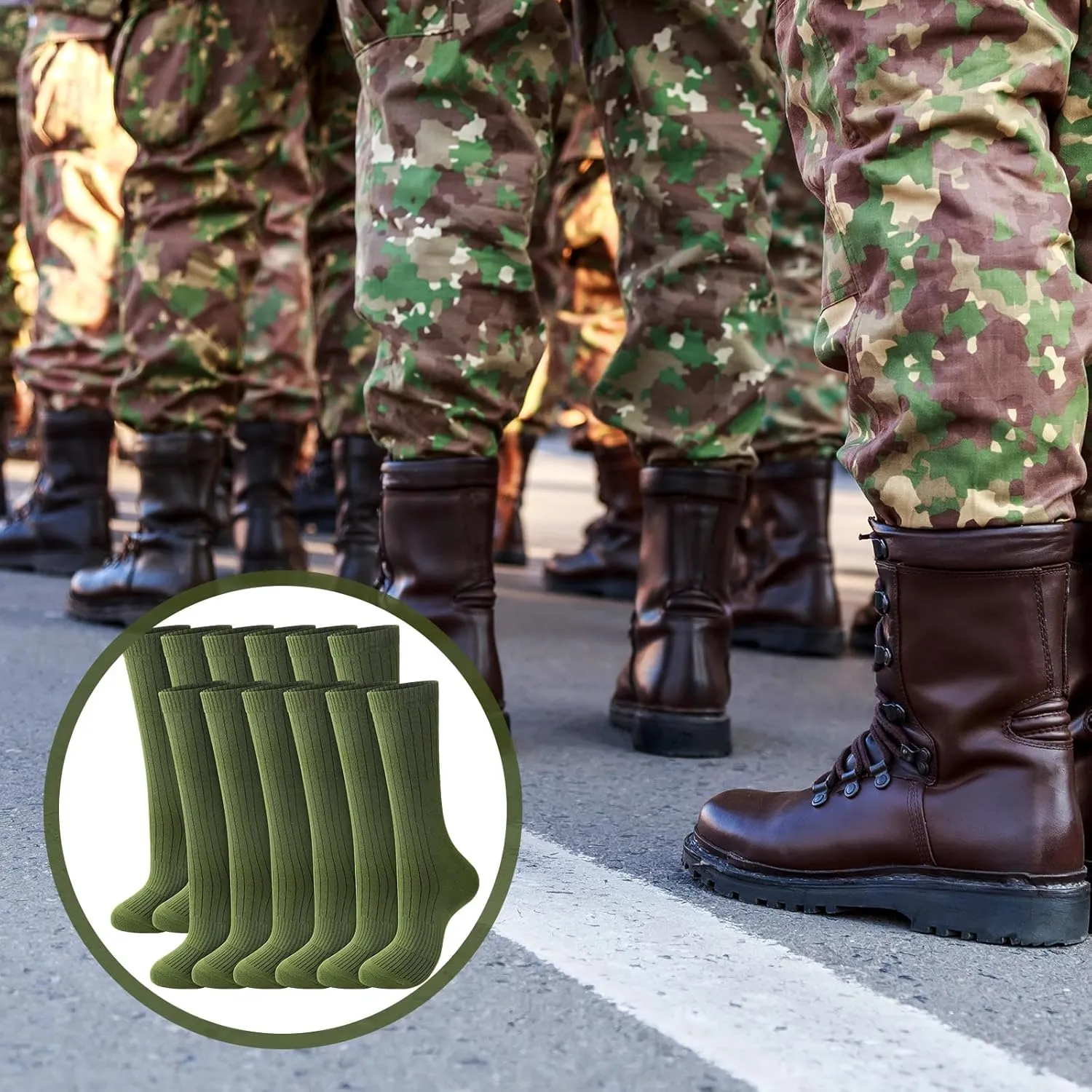 Hercicy 6 Pairs Men's Army Socks Military Boot Socks Cotton Crew Dress Stocking Men Plain Casual Season Grade Regular Fit