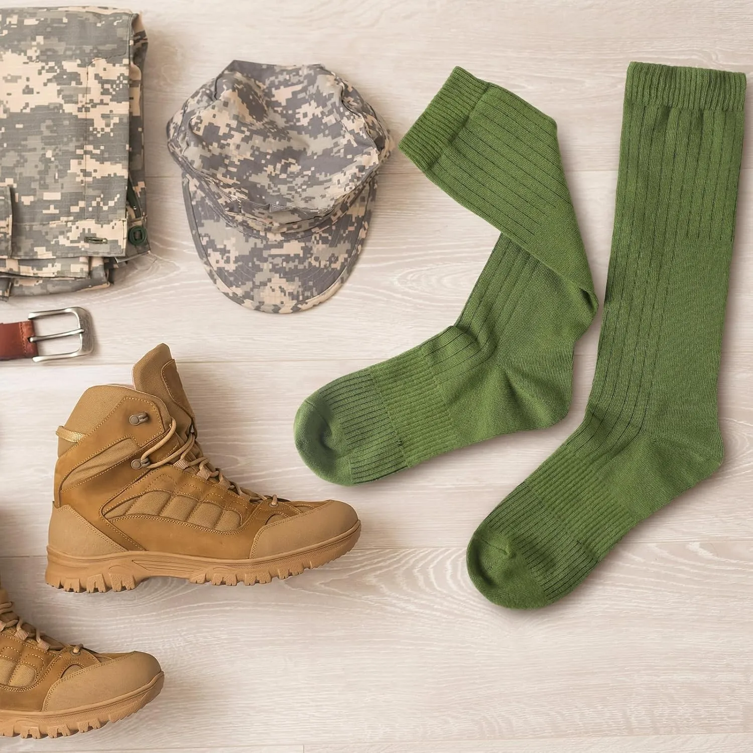 Hercicy 6 Pairs Men's Army Socks Military Boot Socks Cotton Crew Dress Stocking Men Plain Casual Season Grade Regular Fit