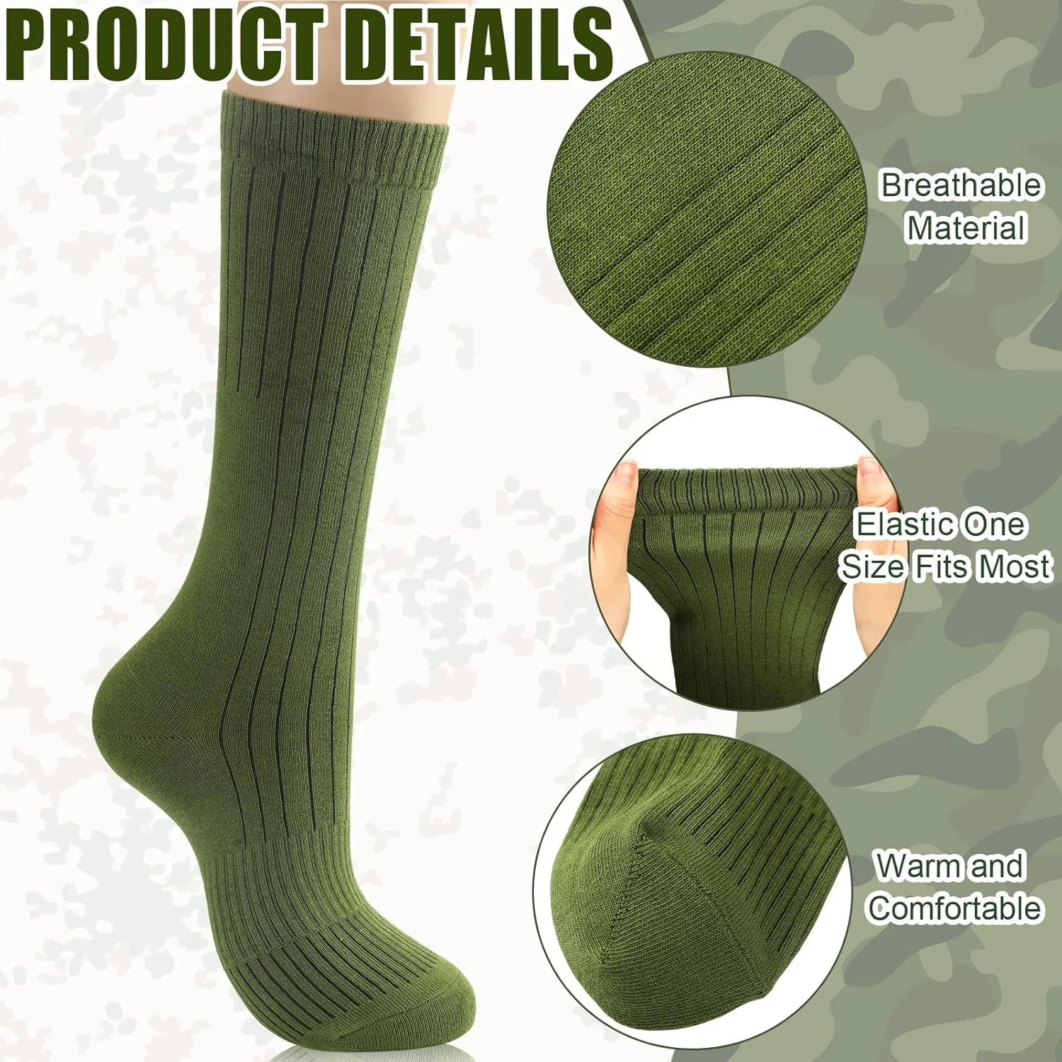 Hercicy 6 Pairs Men's Army Socks Military Boot Socks Cotton Crew Dress Stocking Men Plain Casual Season Grade Regular Fit