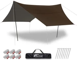 Hexa/Square Tarp Waterproof UV Protection Storage Carrying Bag   Rope   Pegs   Aluminum Free Hardware for 4-6 People, Silver Coated Hexagon