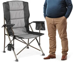 High Back Camping Chair for Adults - Comfortable Oversized, Heavy Duty & 450lbs Capacity K-Frame, Padded Seat & Armrests for Long Sitting Fishing Lawn Backyard Outside, Cup Holder (Black)