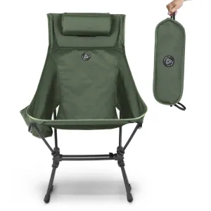 High Back Ultralight Folding Camping Chair With Storage Pouches, Army Green