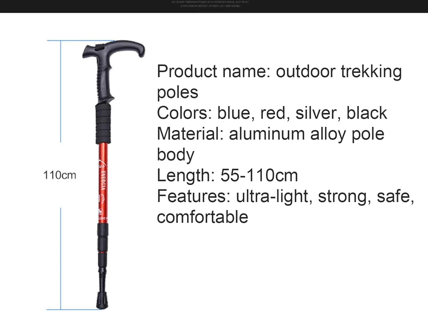 High Strength Ultralight Aluminum Alloy Trekking Pole T Handle Curved Handle Straight Handle Cane,B