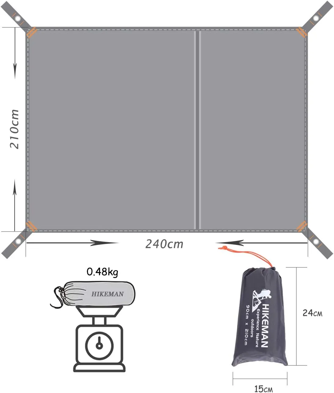 Hikeman Tent Footprint - Waterproof Camping Tarp, Heavy Duty Tent Floor Saver, Ultralight Ground Sheet Mat for Hiking, Backpacking, Hammock, Beach - Storage Bag Included(XXL-95”x83”)