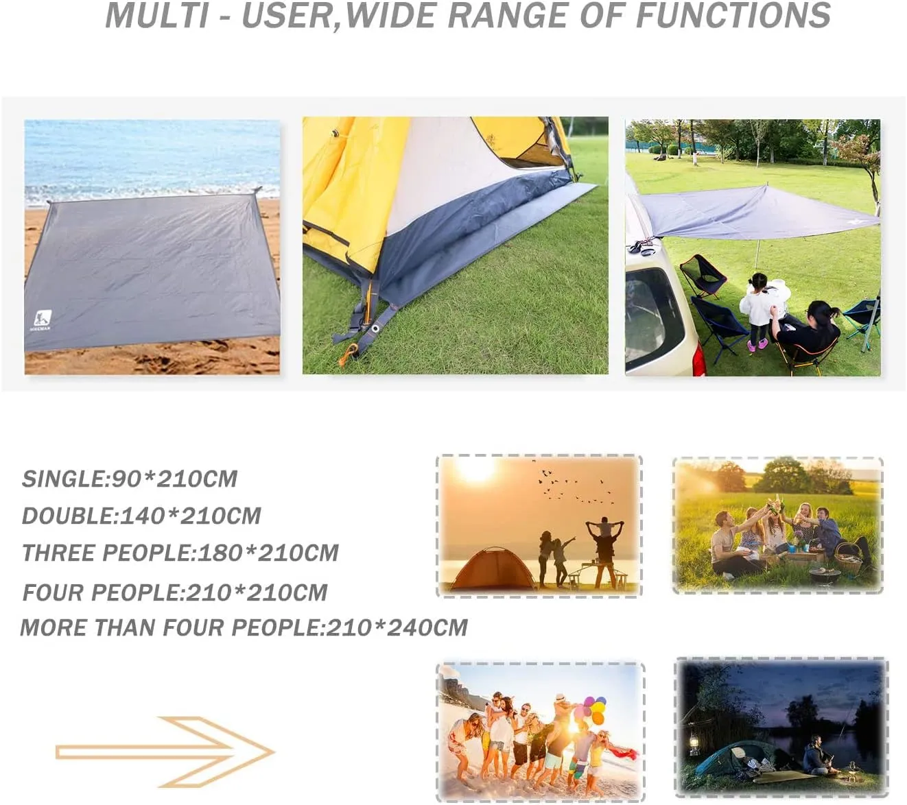 Hikeman Tent Footprint - Waterproof Camping Tarp, Heavy Duty Tent Floor Saver, Ultralight Ground Sheet Mat for Hiking, Backpacking, Hammock, Beach - Storage Bag Included(XXL-95”x83”)