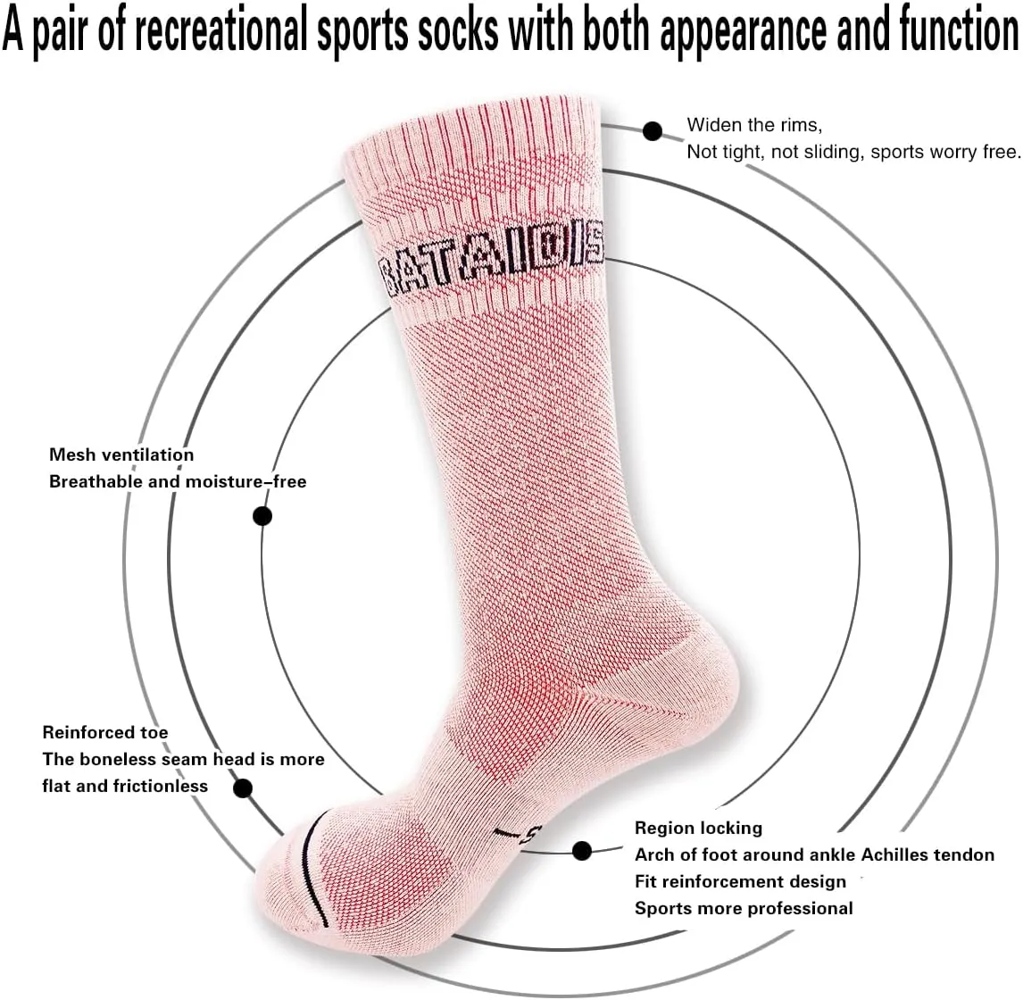 Hiking Crew Socks Running Athletic Thick Cushion Compression Moisture Wicking Walking Socks 3 Pairs
