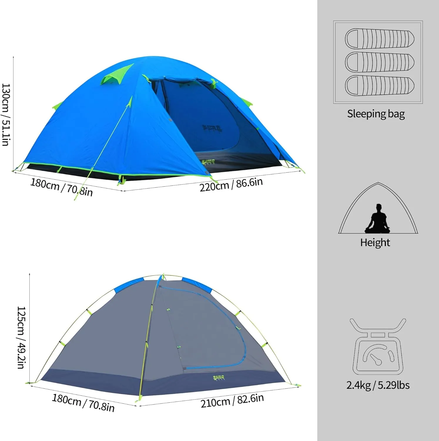 Himalaya 3 Person Camping Tent, Backpacking Tent Waterproof Windproof Lightweight Portable Easy Setup Double Layer for Outdoor Camping Hiking Mountaineering Travel