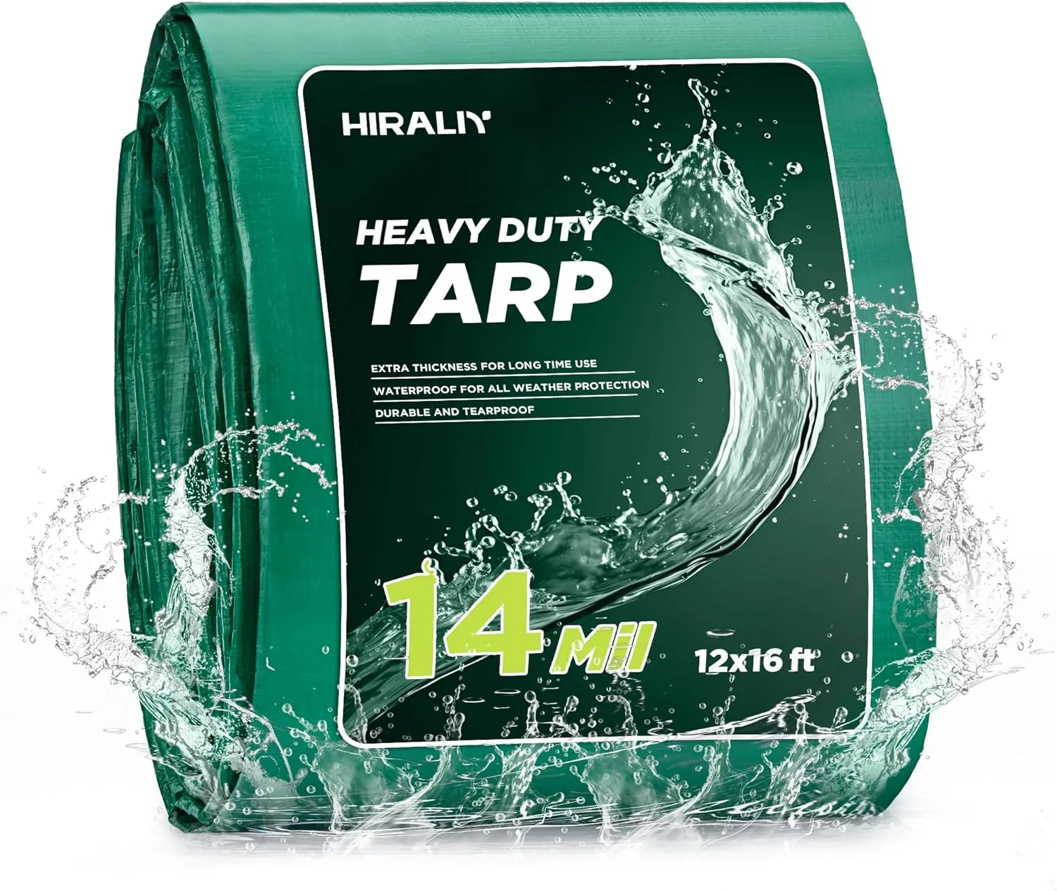 HIRALIY 14 Mil Tarp Waterproof 12x16 Feet, Extra Thick Heavy Duty Tarp with Reinforced Grommets for Firewood, Roof, Camping, Patio, Pool, Boat, Dump Trailer