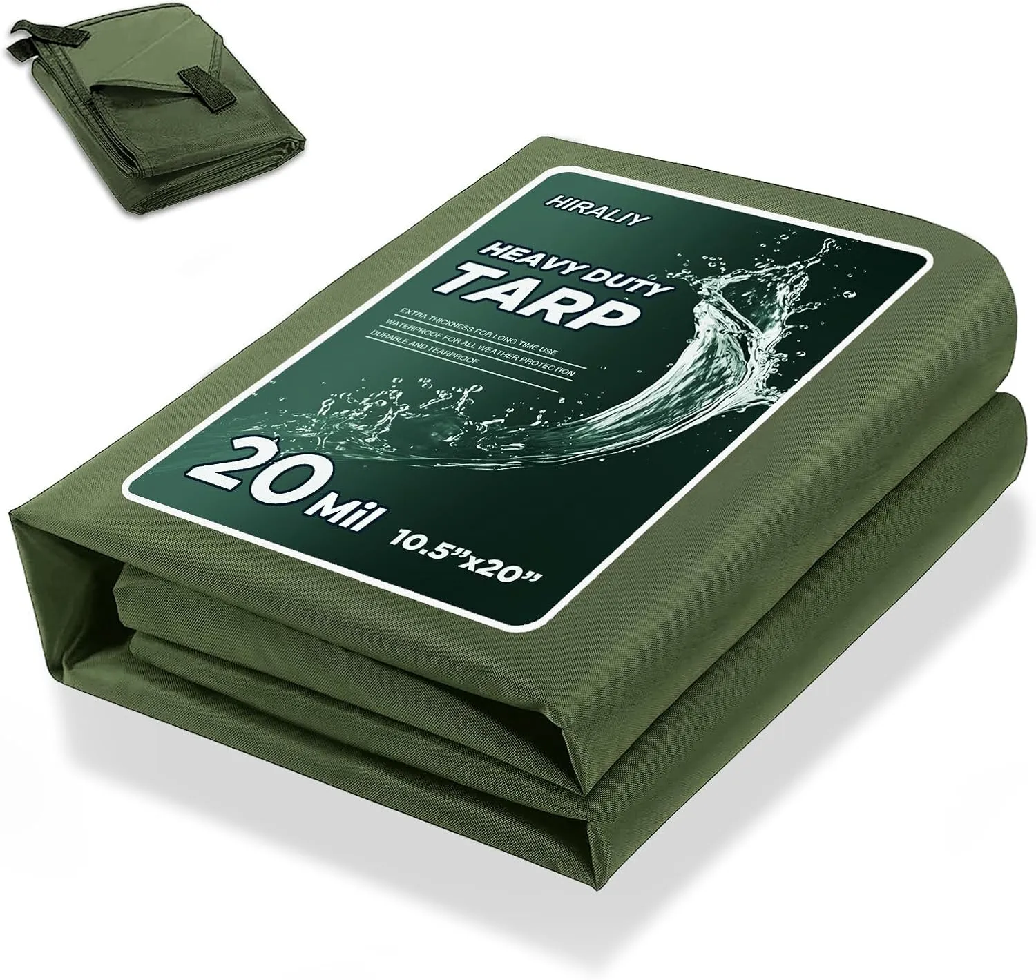 HIRALIY 20 Mil Heavy Duty Waterproof Tarp, 10.5x20ft Green Tarpaulin with Reinforced Webbing Loops, Multipurpose Oxford Canvas Tarp for Firewood, Roof, Camping, Pool