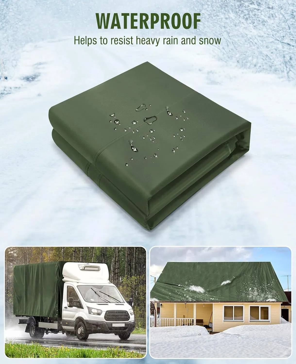 HIRALIY 20 Mil Heavy Duty Waterproof Tarp, 10.5x20ft Green Tarpaulin with Reinforced Webbing Loops, Multipurpose Oxford Canvas Tarp for Firewood, Roof, Camping, Pool