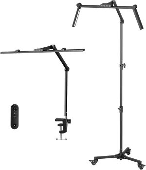 HITTI Lash Light for Eyelash Tech, 2-in-1 LED Floor Light and Clamp, Bright Foldable Half Moon Light, Stepless Dimming 3 Color Estheticians Light, Lash Lamp for Extensions Artists Tattoo Nail