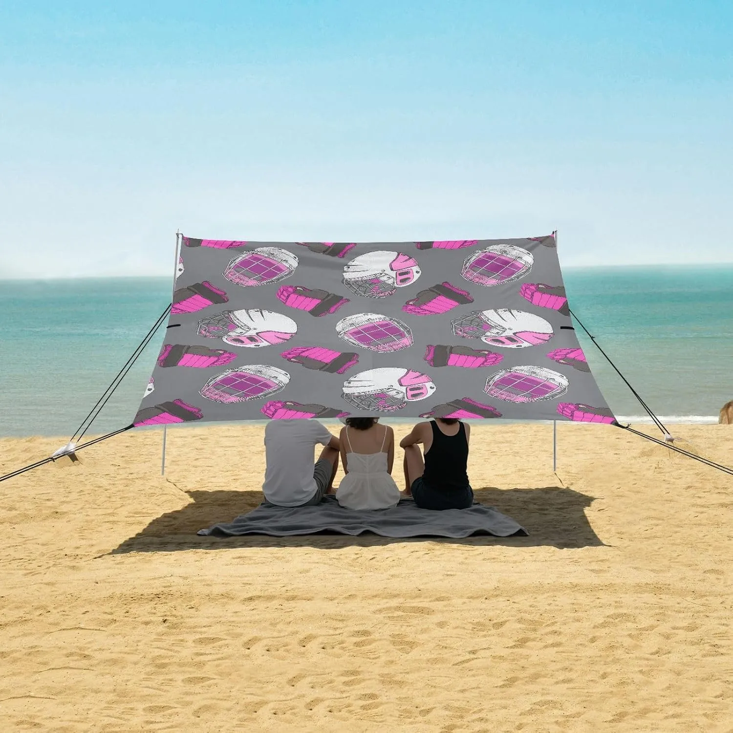 Hockey Girl Seamless Pattern Beach Camping Tent Sun Shelter for Whole Family, Beach Shade Canopy with UPF50  UV Protection,Easy Set Up and Carry,Outdoor Shade for Trips, Fishing, Backyard Fun P