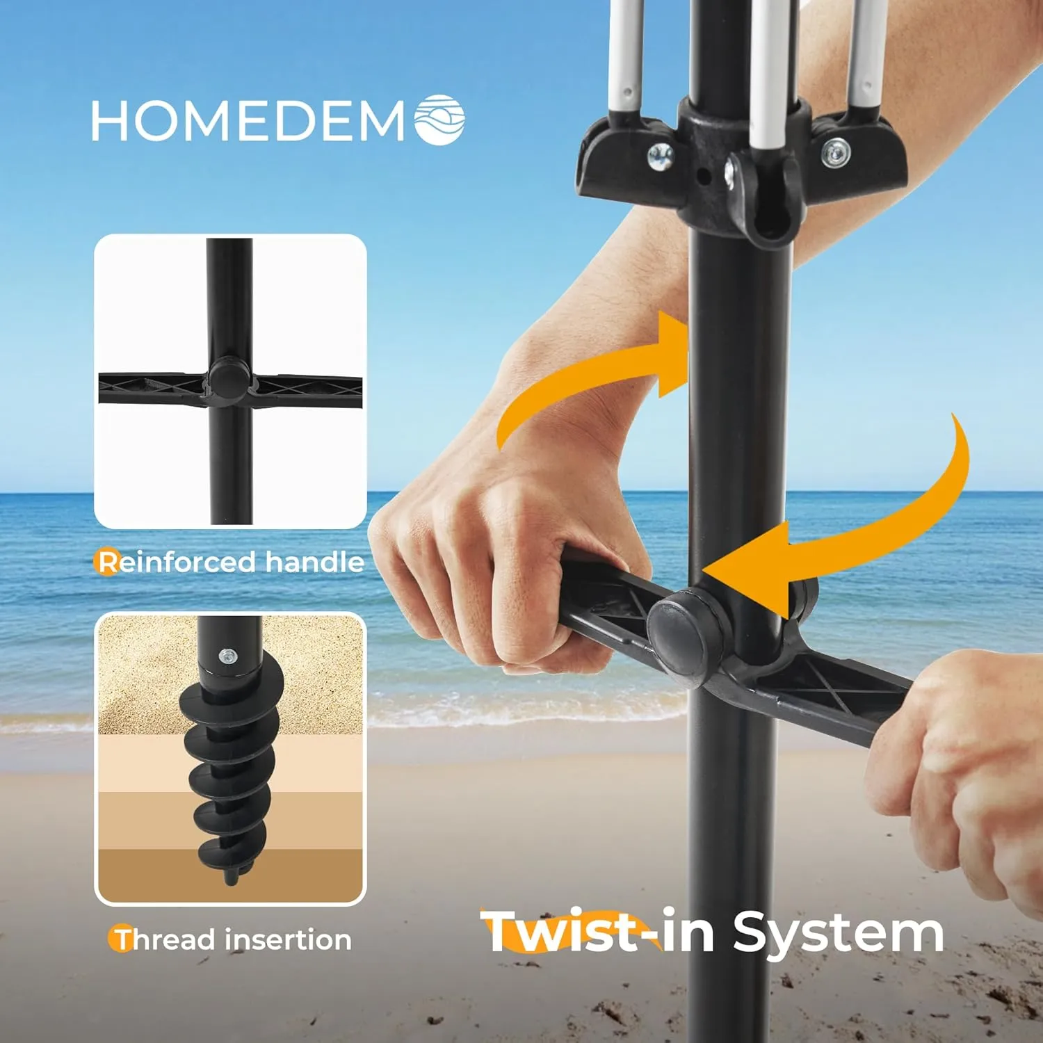 HOMEDEMO Heavy Duty High Wind Beach Umbrella with Sand Anchor,Built-in Table Tray & Tilt Pole&Hook& Curtain, UPF 50  Windproof Portable Beach Umbrella for Patio Garden Pool Backyard