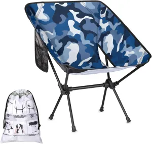 Honeybaby Folding Camping Chair Blue Camo Camping Chairs Lightweight Portable Chair Outdoor Foldable Chairs for Camping Travel Picnic Beach Hiking