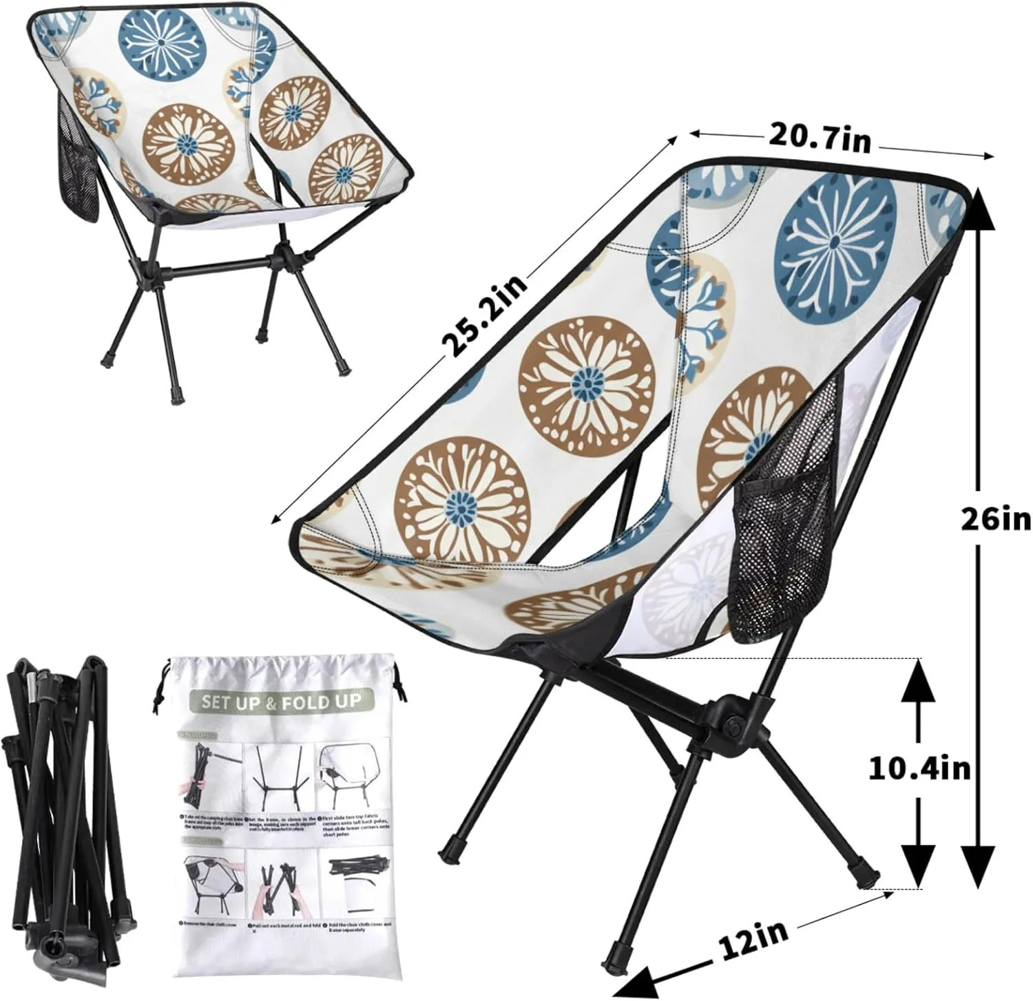 Honeybaby Folding Camping Chair Creative Circle Theme Camping Chairs Lightweight Portable Chair Outdoor Foldable Chairs for Camping Travel Picnic Beach Hiking