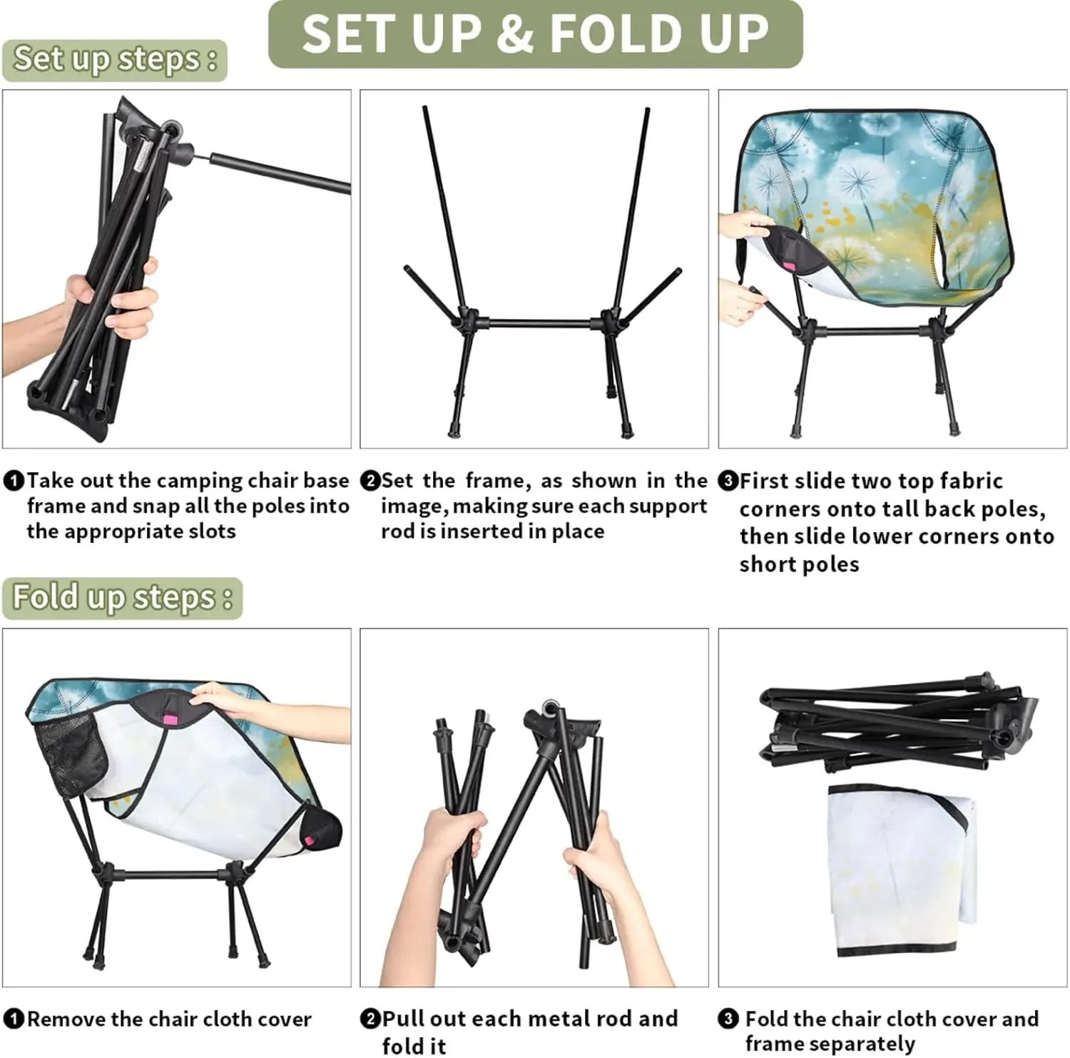 Honeybaby Folding Camping Chair Floating Dandelion Camping Chairs Lightweight Portable Chair Outdoor Foldable Chairs for Camping Travel Picnic Beach Hiking