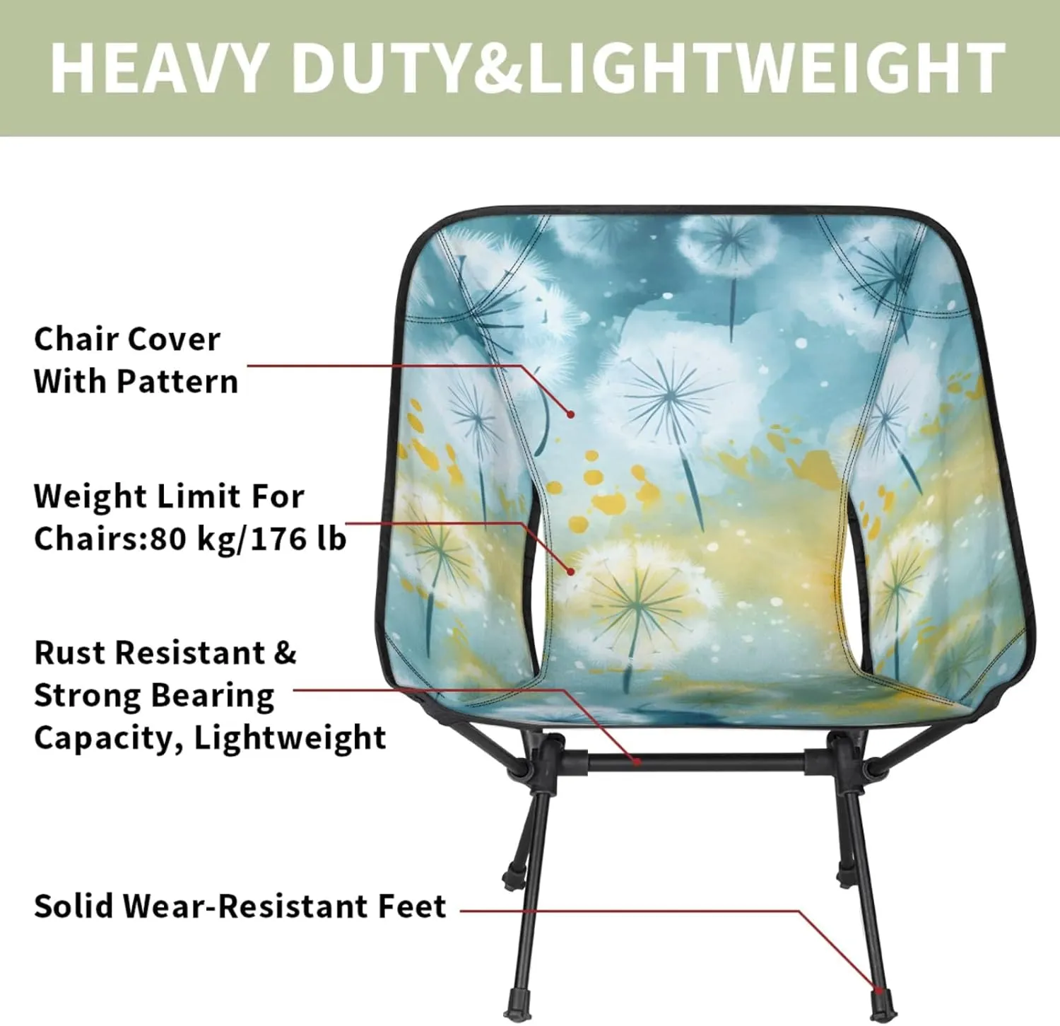 Honeybaby Folding Camping Chair Floating Dandelion Camping Chairs Lightweight Portable Chair Outdoor Foldable Chairs for Camping Travel Picnic Beach Hiking